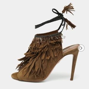 Aquazzura Brown  Suede Tassel Ankle Tie Sandals Size 38